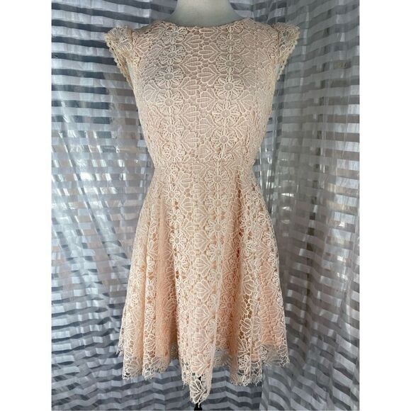 Ellison Blush Pink Crochet Overlay Mini Dress - Picture 1 of 6